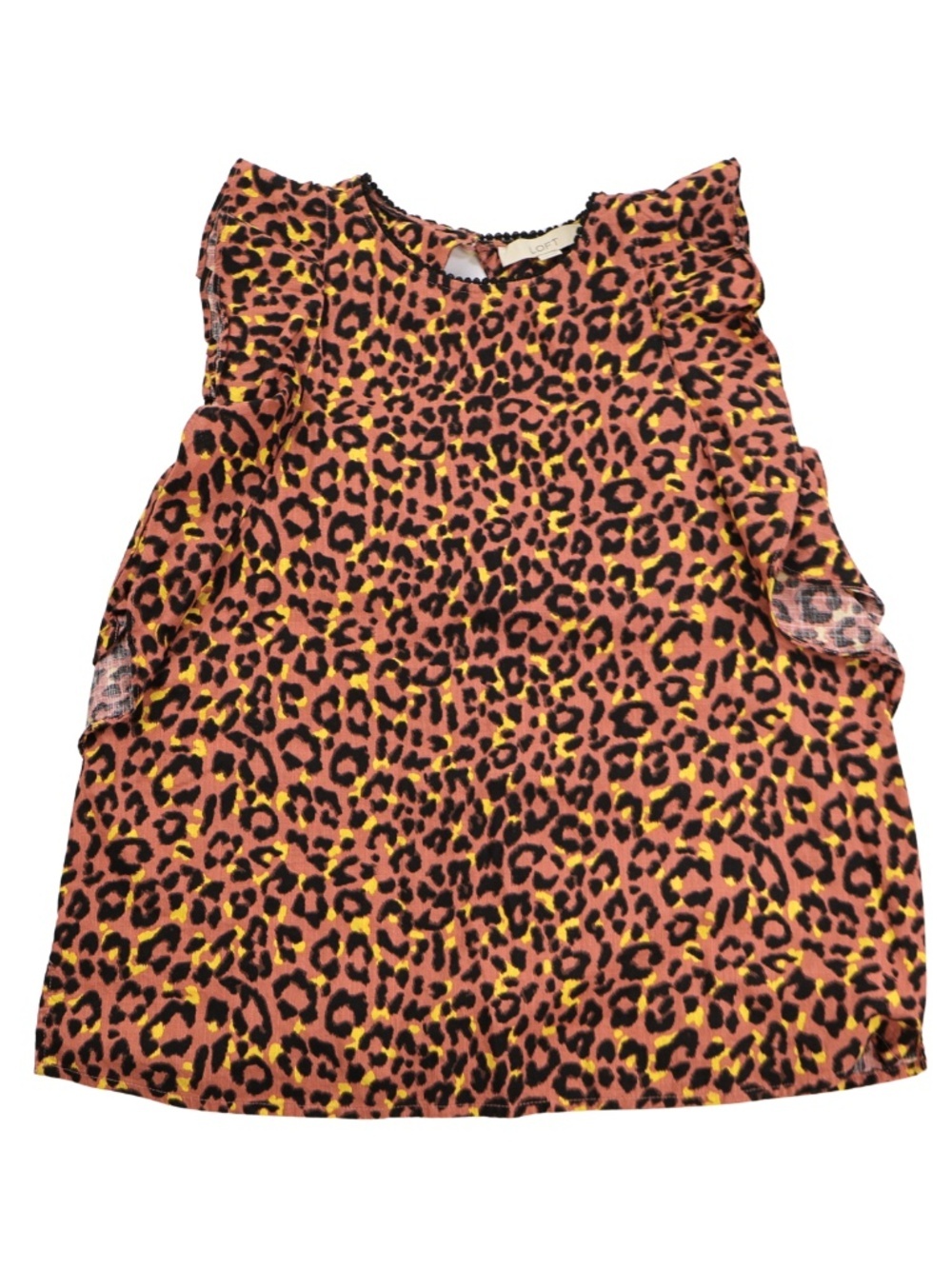 LOFT Leopard Print Ruffle Sleeve Blouse Mauve Black Yellow XS